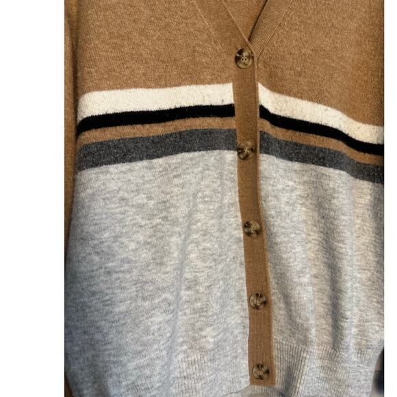 Hem & Thread Star Sleeve Cardigan Sweater Tan Gray Medium Cozy Knit - Picture 2 of 6